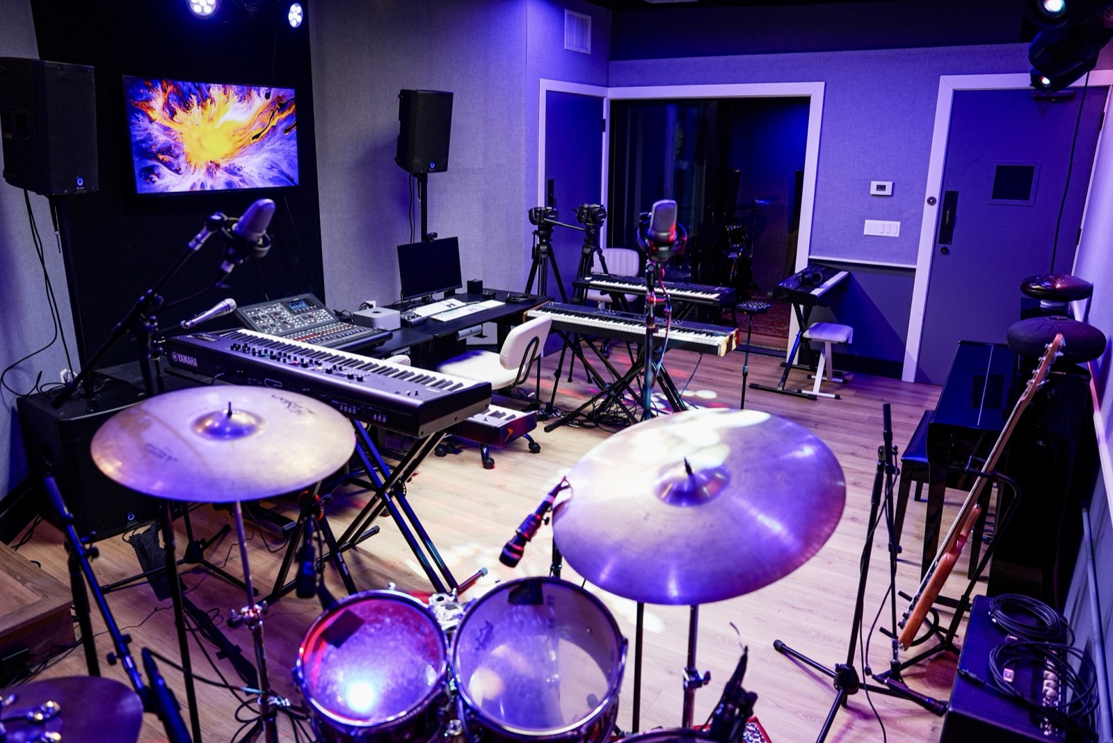 The Rehearsal Room, with a backline set up and instruments ready